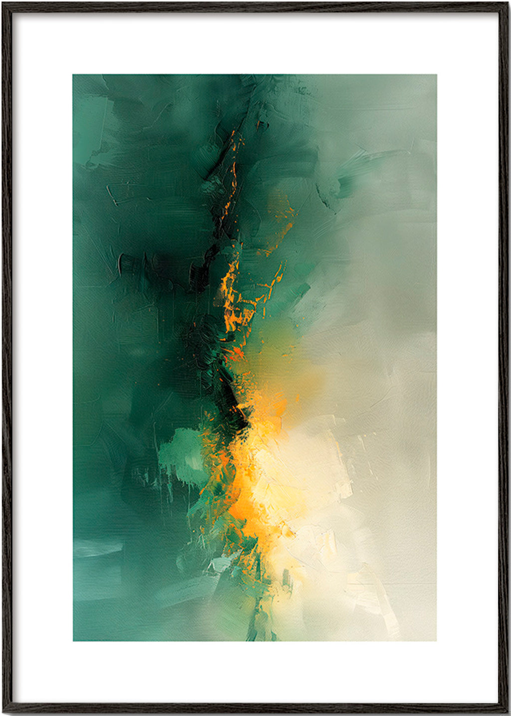 Abstract artwork in green and gold - Twilight – Black Frame