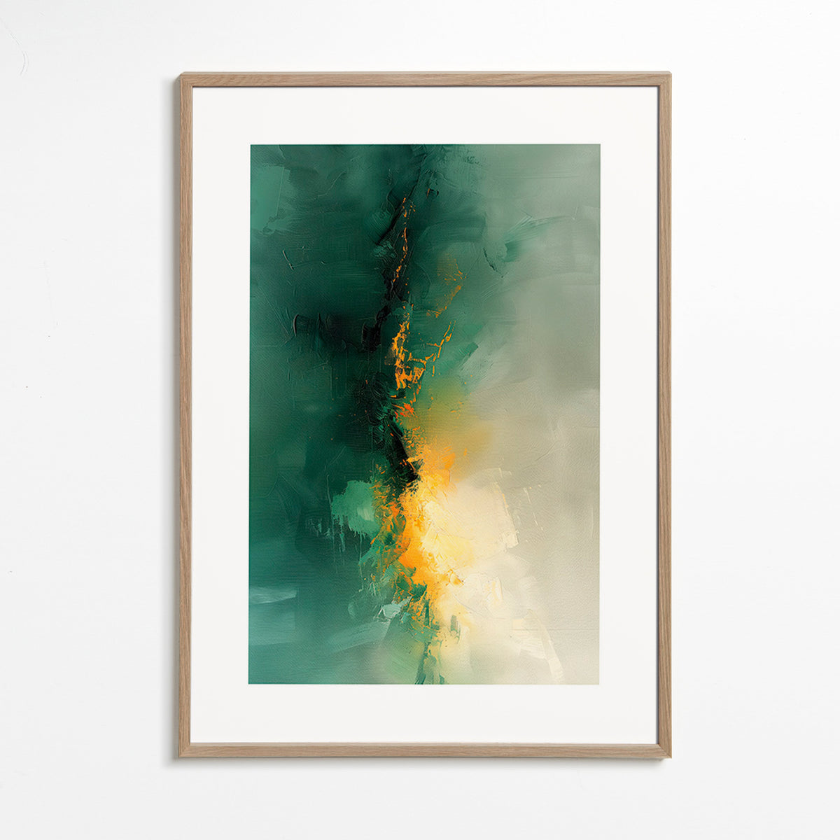 Abstract artwork in green and gold - Twilight – Oak Frame