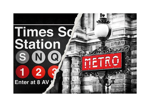 Travel poster with red Metro sign