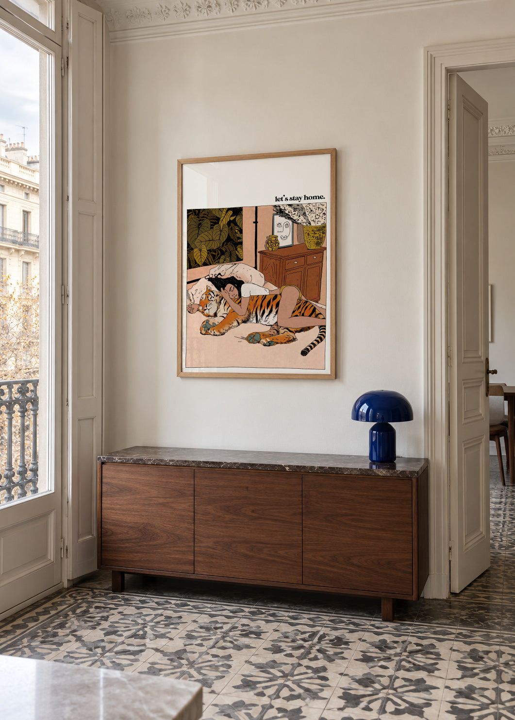 Let's stay home I - Framed poster in an interior