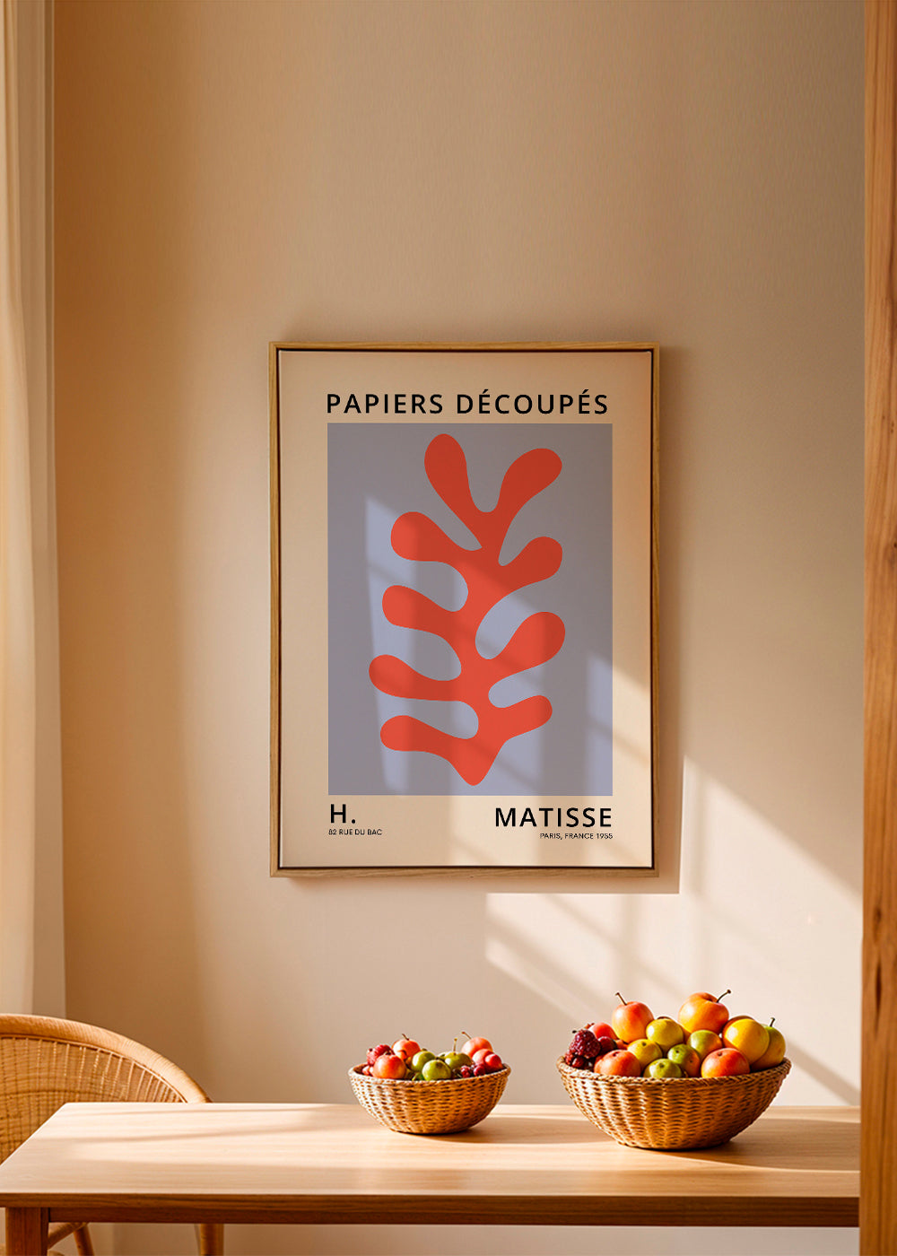Botanical print Matisse style: red leaf on blue field | Wall art