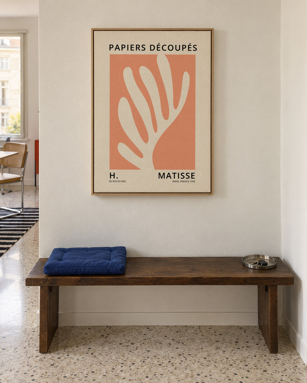 Henri Matisse ORANGE papiers découpés I - Framed canvas in an interior