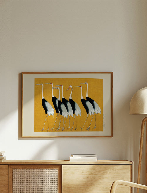 Japanese red-crowned crane vintage illustration