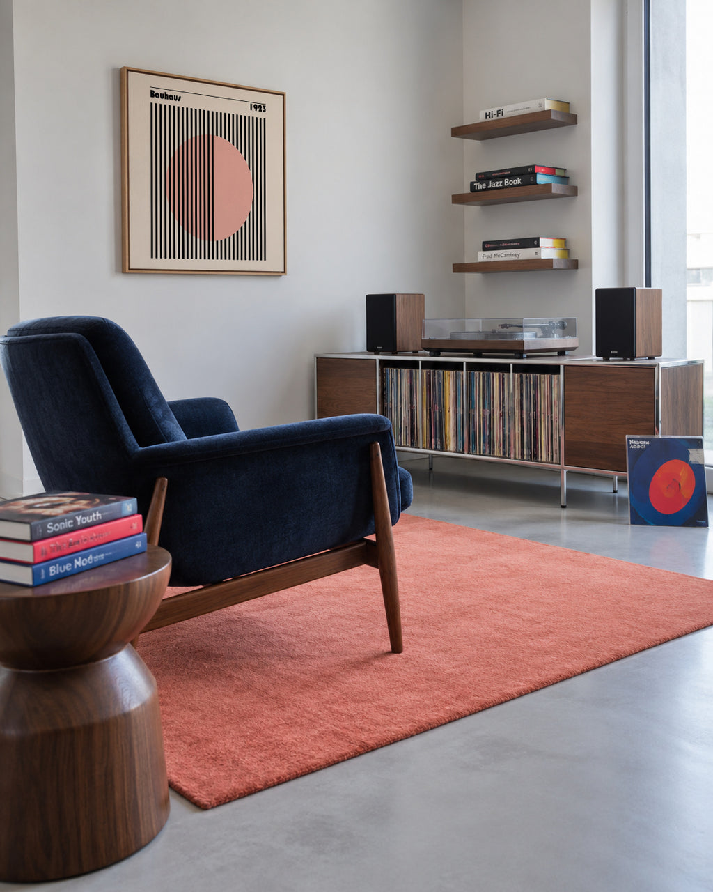 Bauhaus Pink Circle II - Framed canvas in an interior