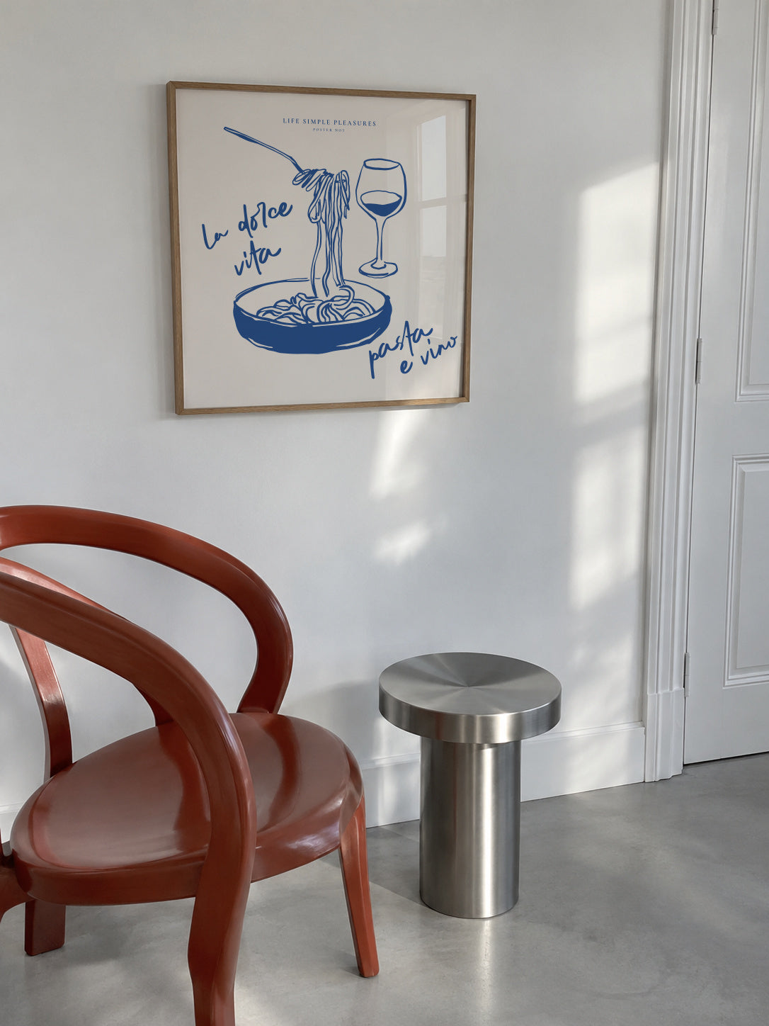 Life Simple simple pleasures - La Dolce Vita, Pasta e vino - SQUARE - Framed poster in an interior