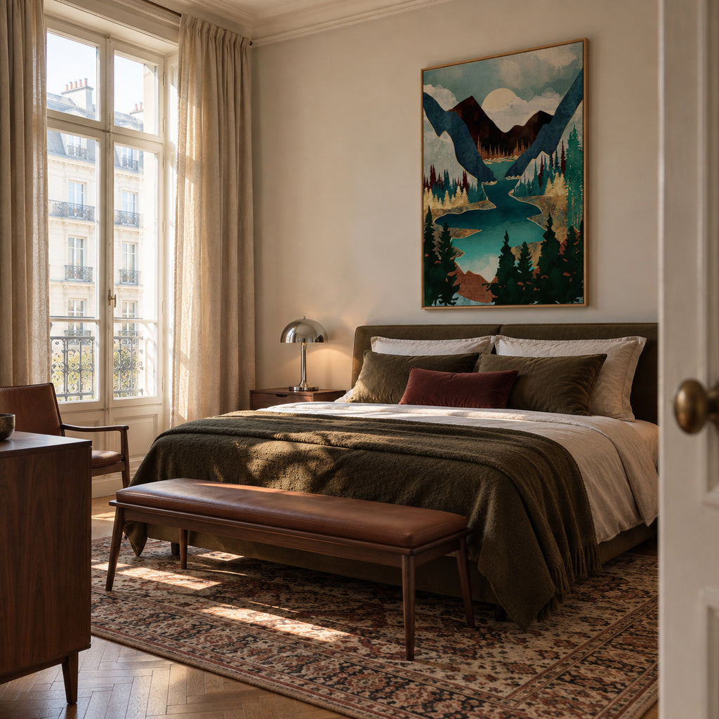 River Vista - Framed canvas in an interior