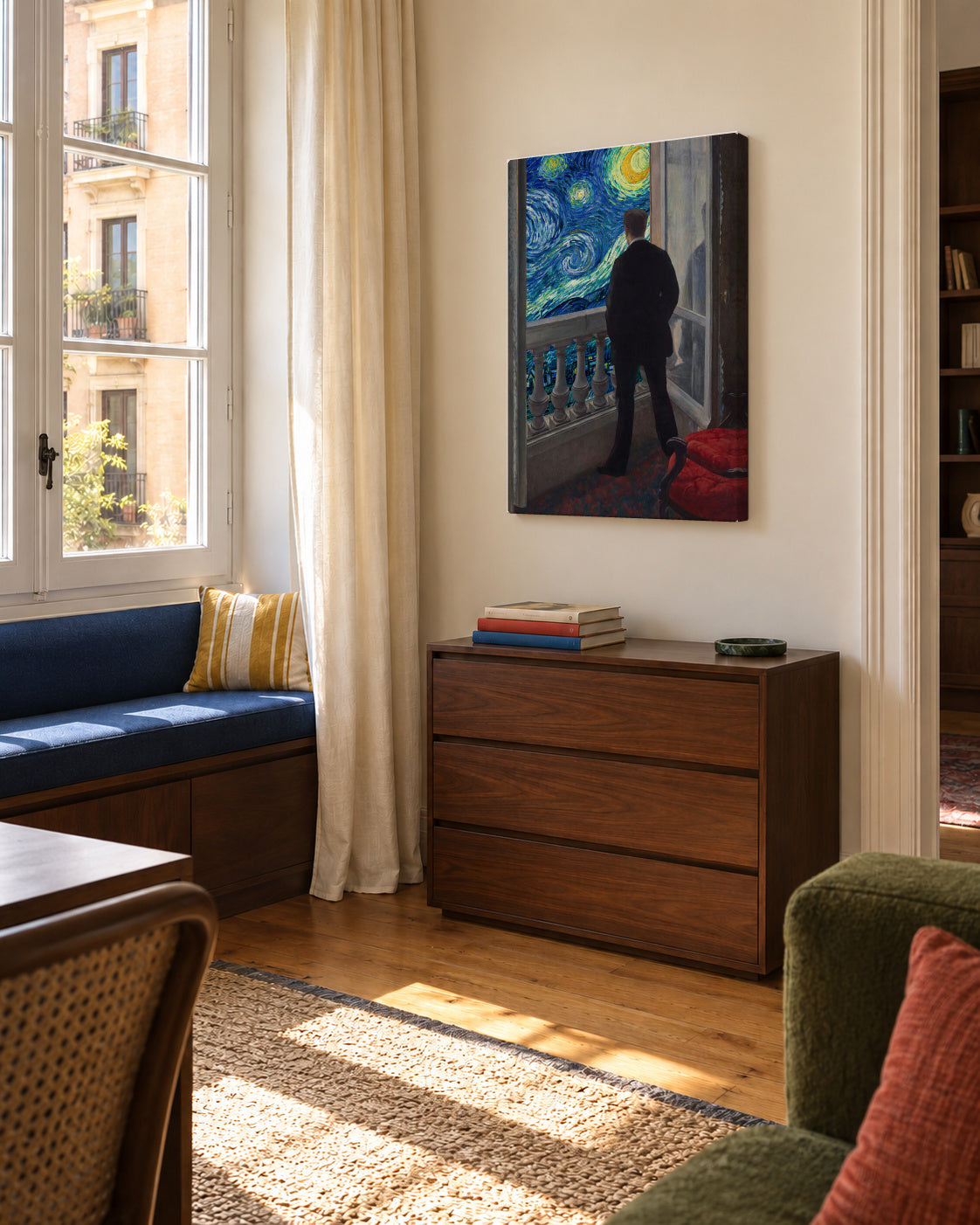 Looking a starry night - Unframed canvas in an interior
