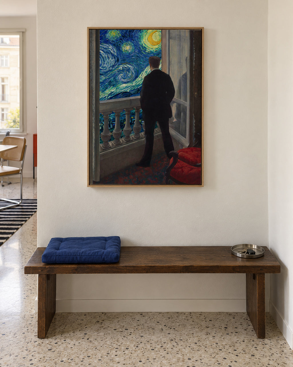 Looking a starry night - Framed canvas in an interior
