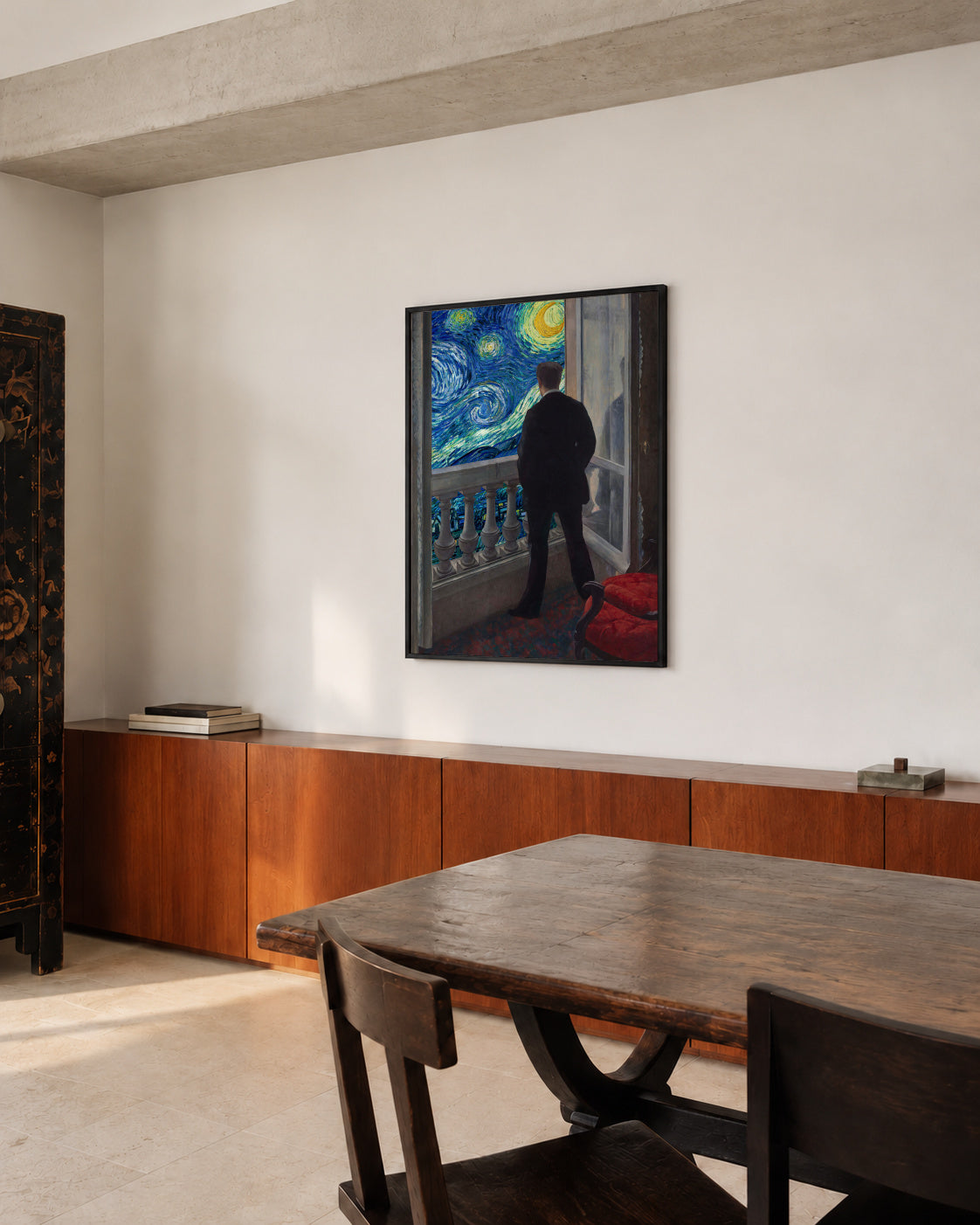 Looking a starry night - Framed poster in an interior