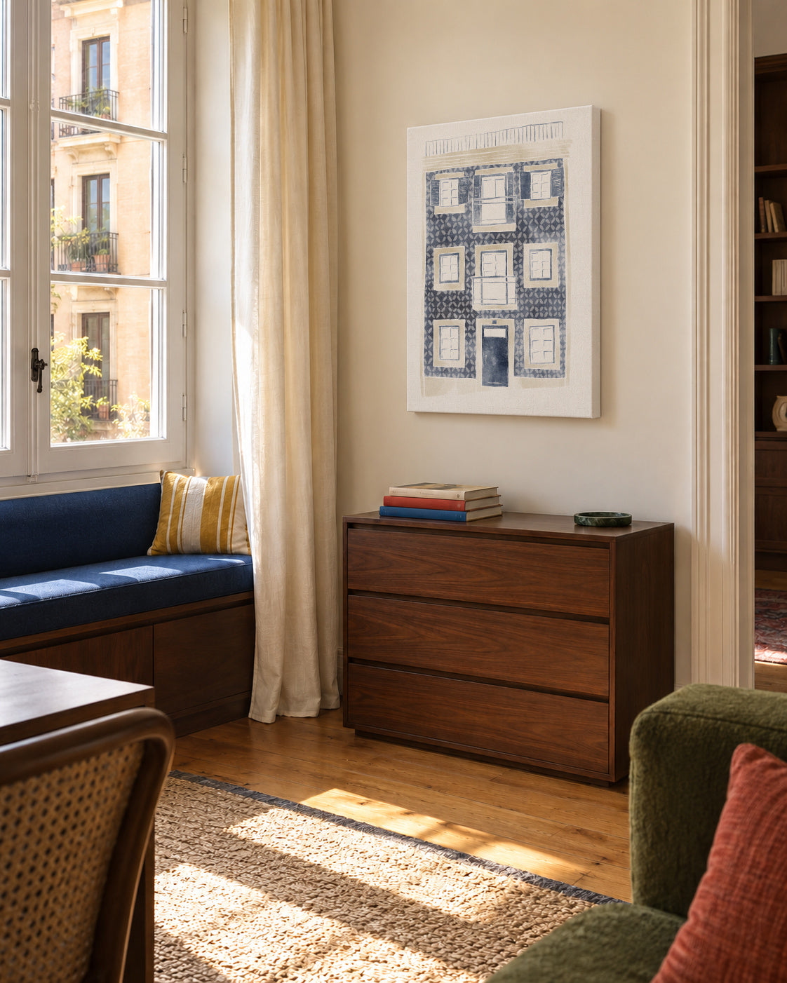 Blue Portuguese Building - Unframed canvas in an interior