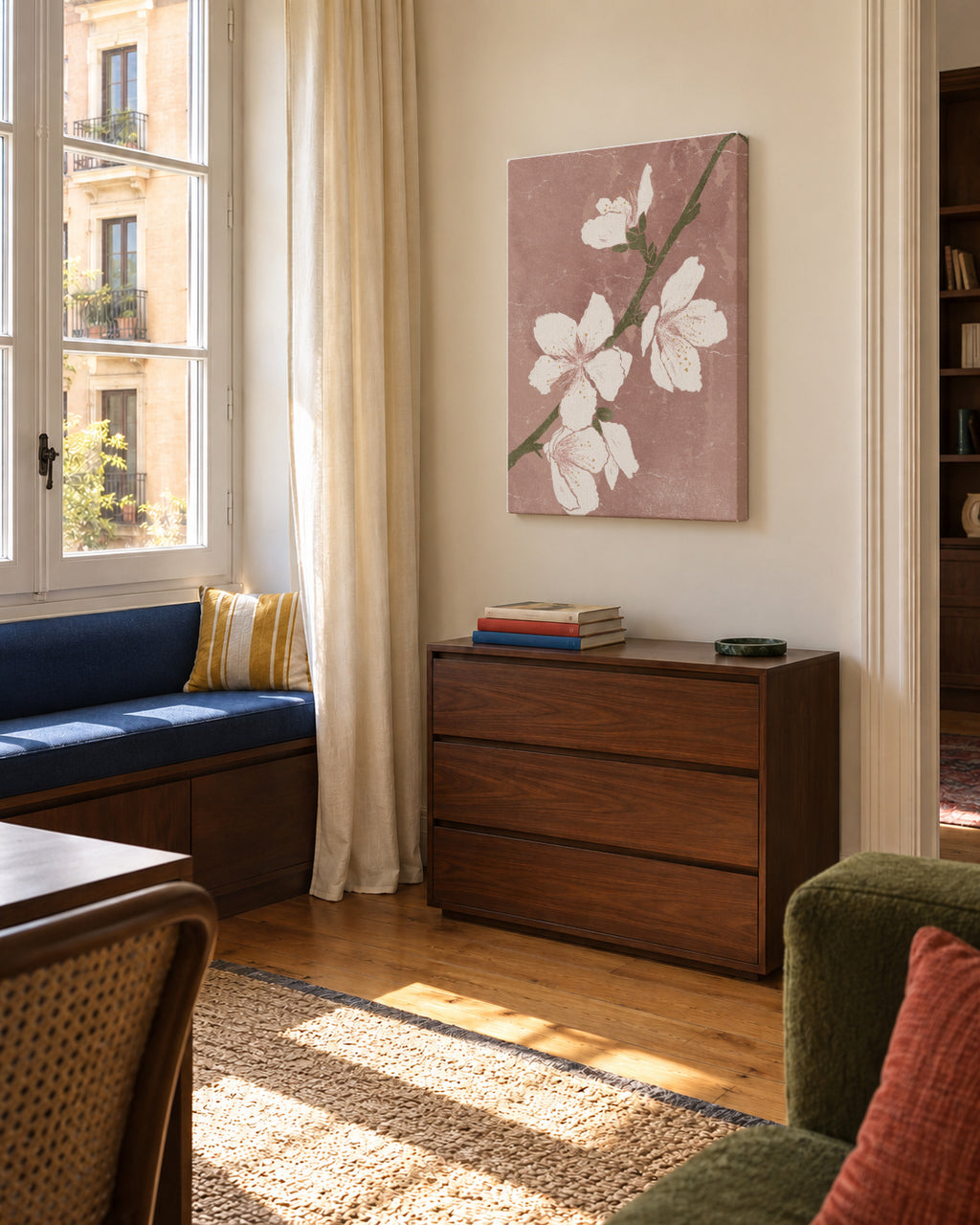 Pink Blossom I - Unframed canvas in an interior