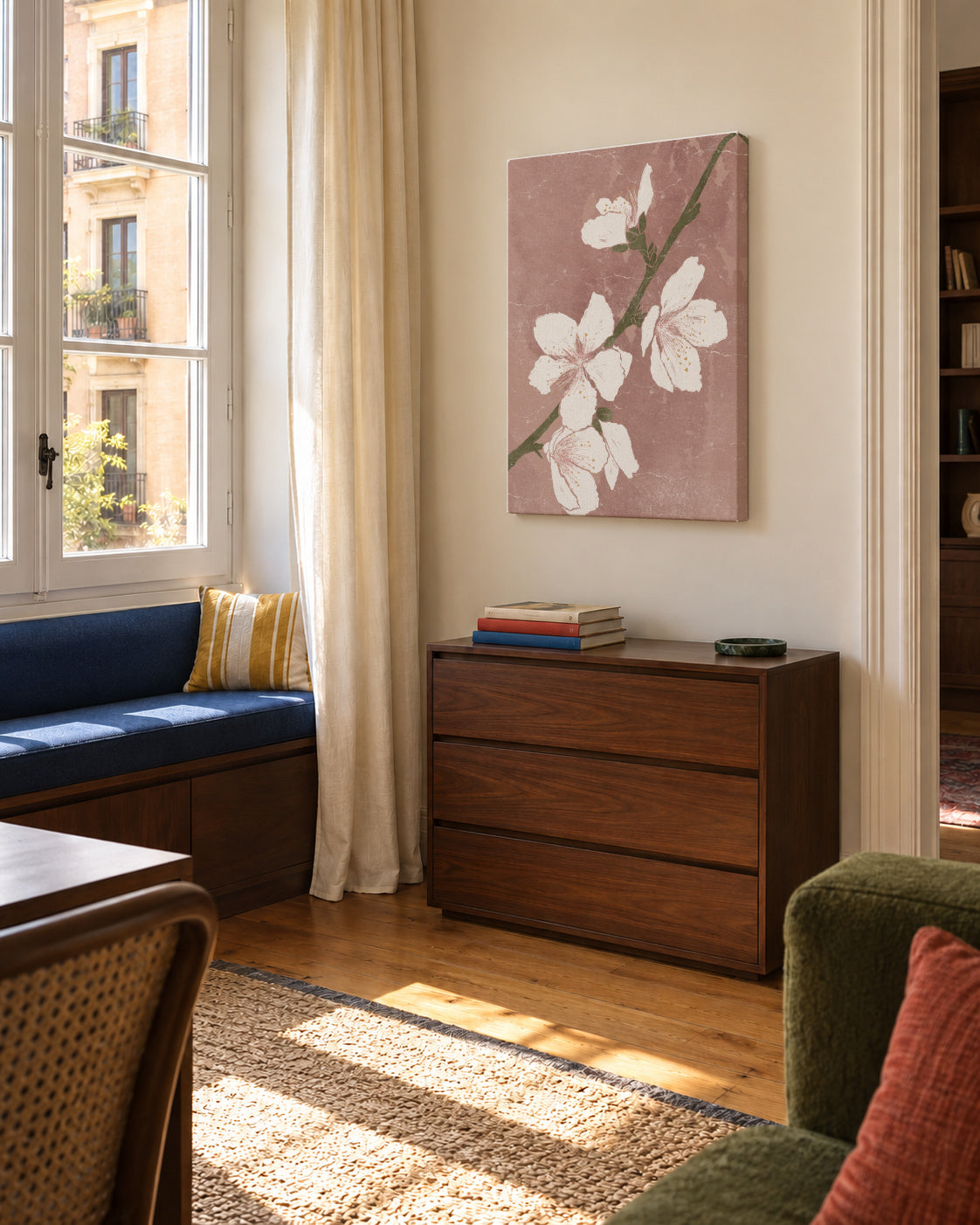 Pink Blossom I - Unframed canvas in an interior