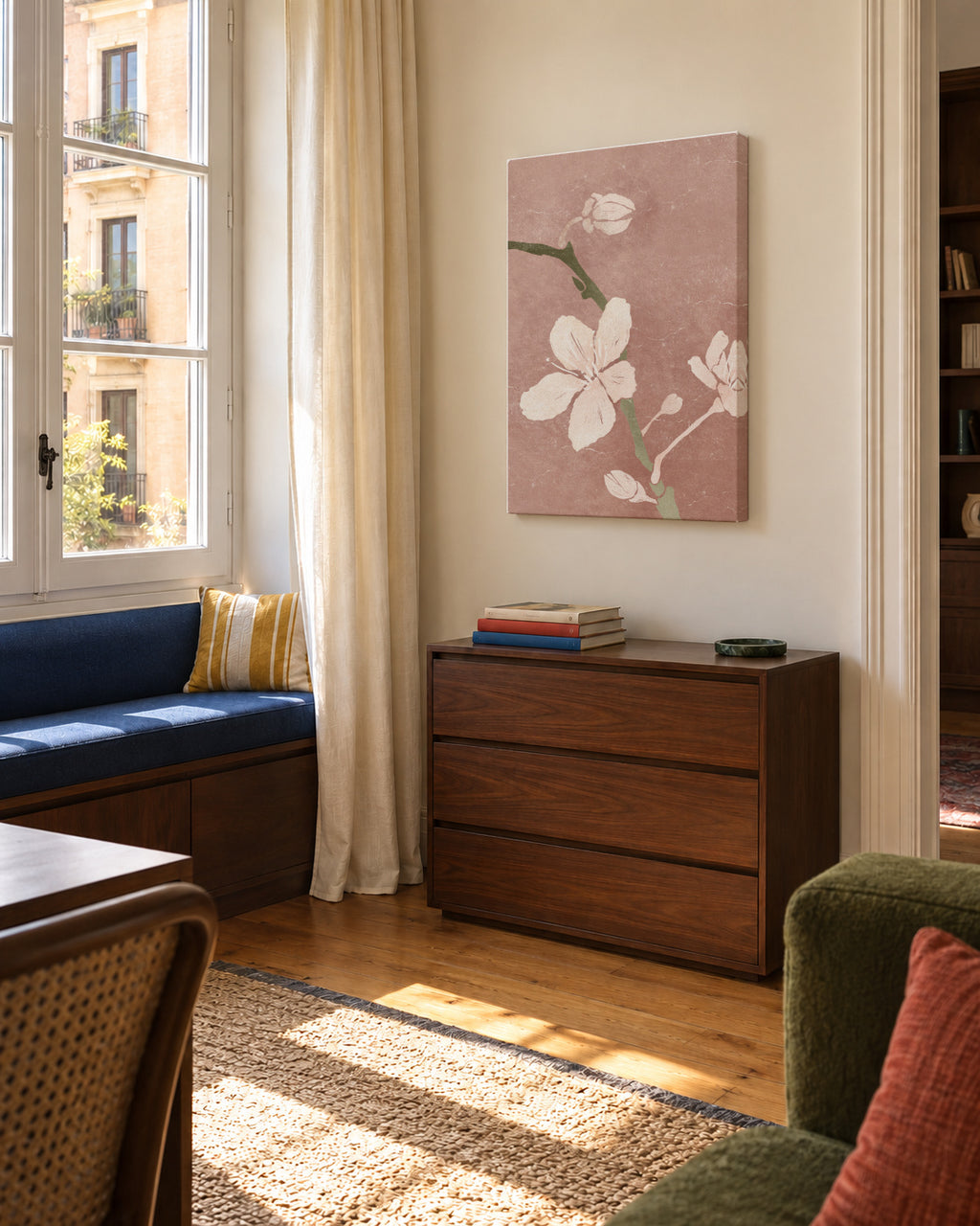 Pink Blossom II - Unframed canvas in an interior