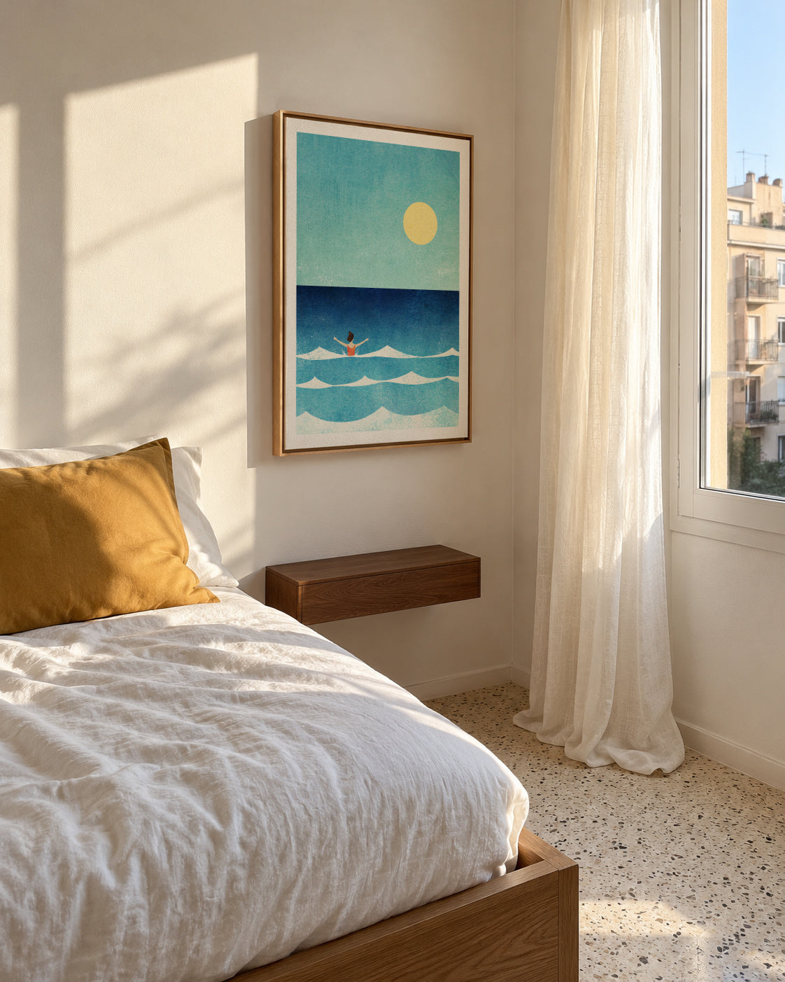 Sea Swim II - Framed canvas in an interior