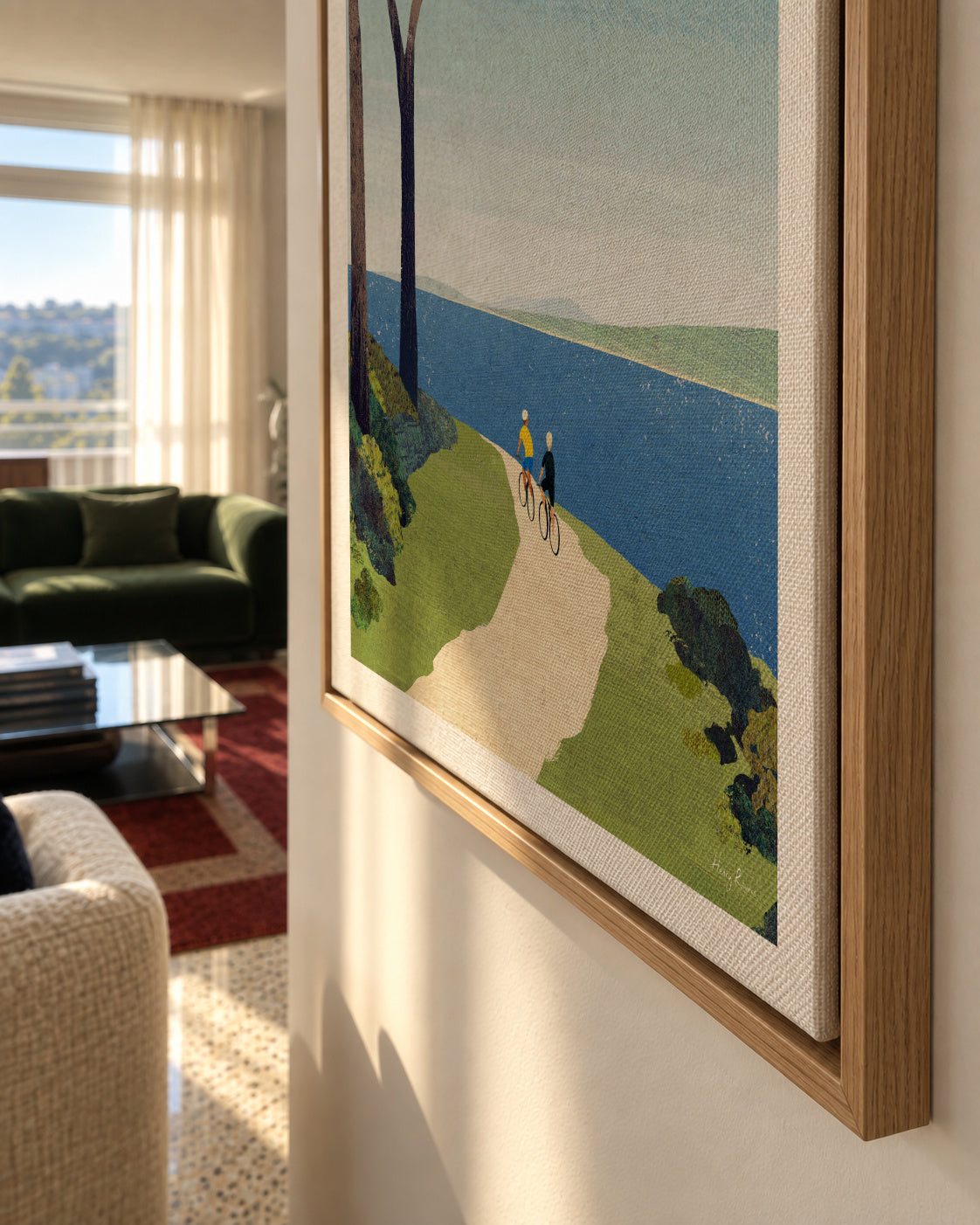 Cycling by the sea - Framed canvas detail
