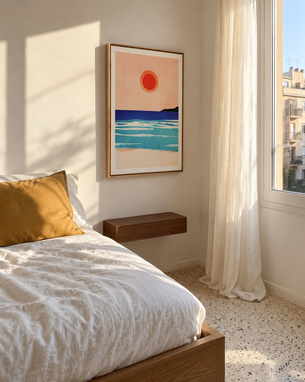 Ocean sunset- minimalist painting - Framed canvas in an interior