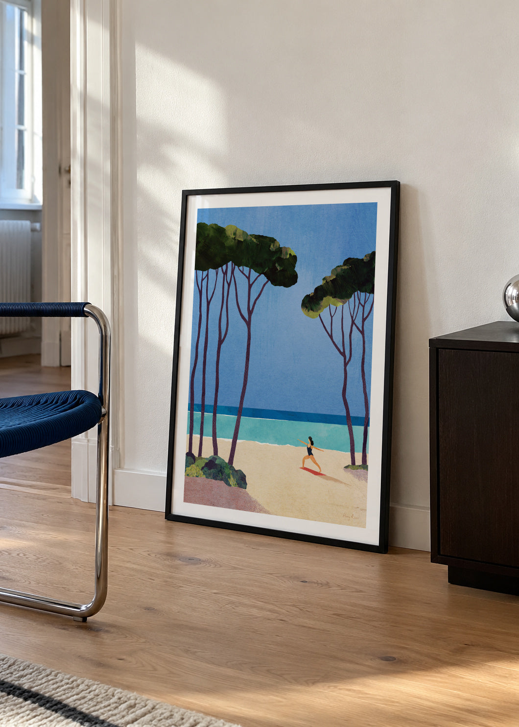 Beach yoga - Framed poster in an interior
