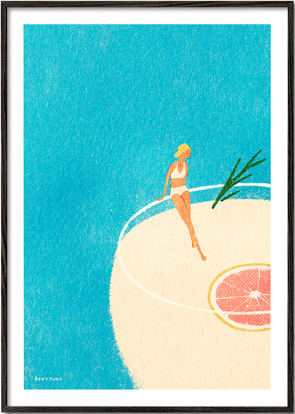 Kitchen art Gin and Tonic illustration with figure – Black Frame