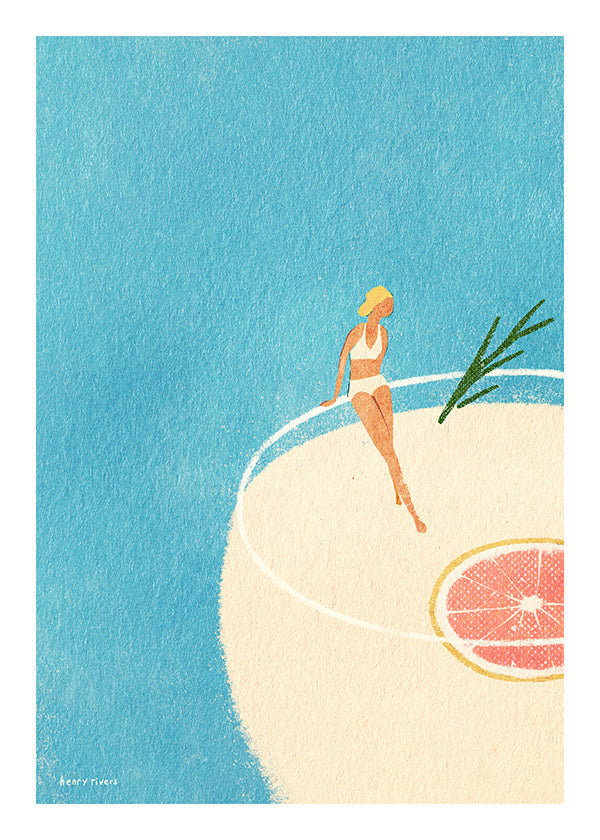 Kitchen art Gin and Tonic illustration with figure