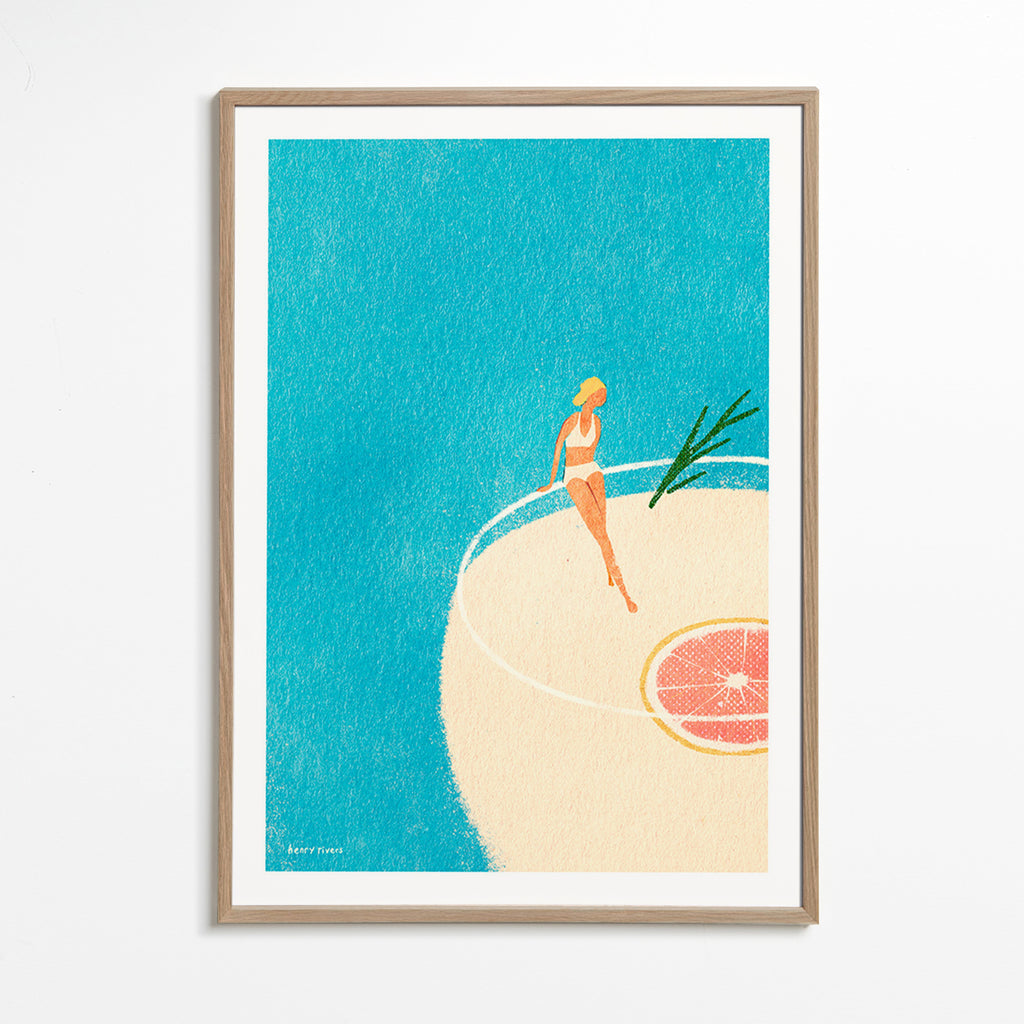 Kitchen art Gin and Tonic illustration with figure – Oak Frame
