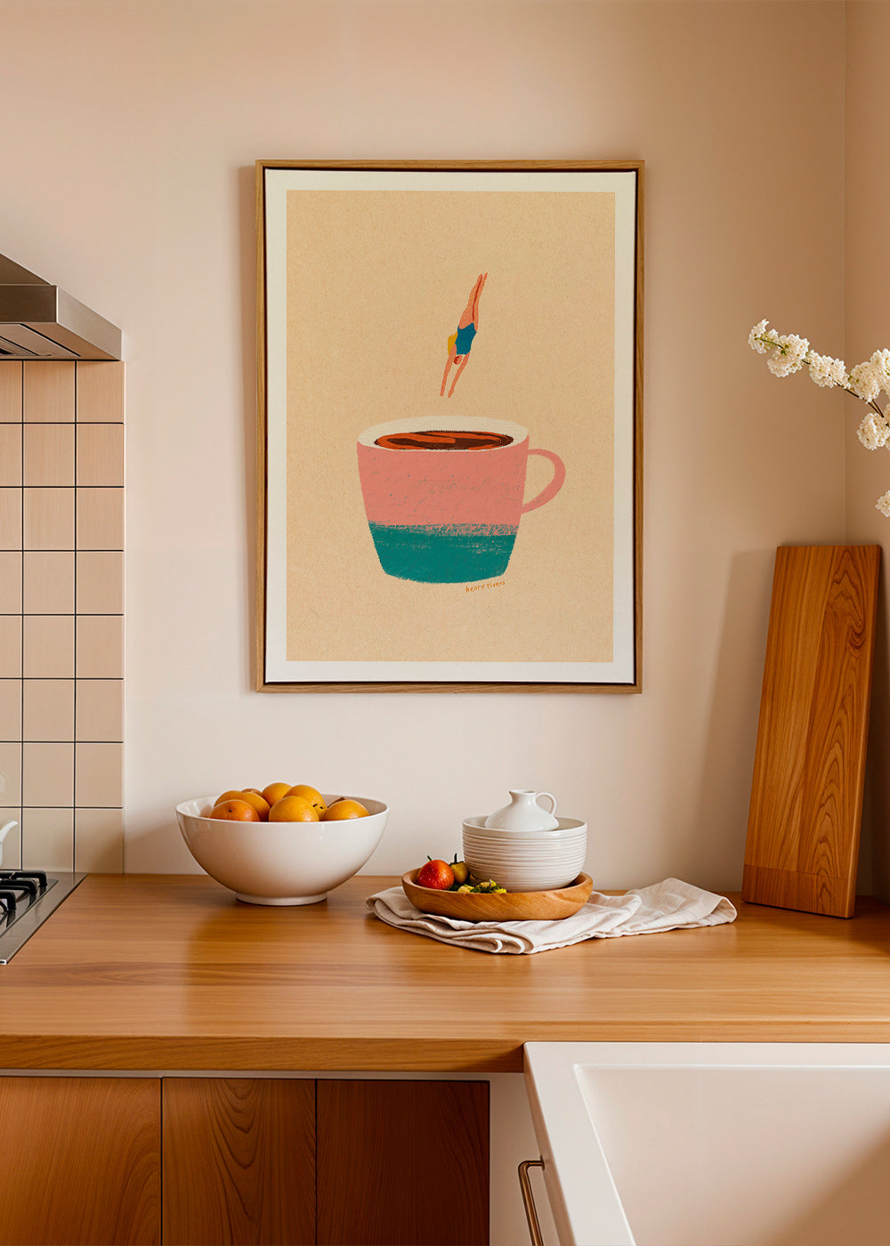 Kitchen art: pink cup with diver – Canvas2