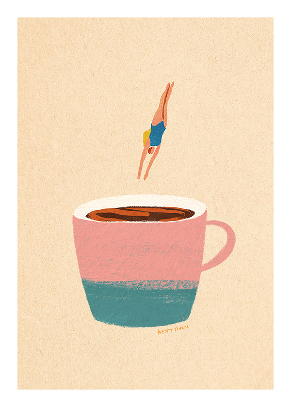 Kitchen art: pink cup with diver