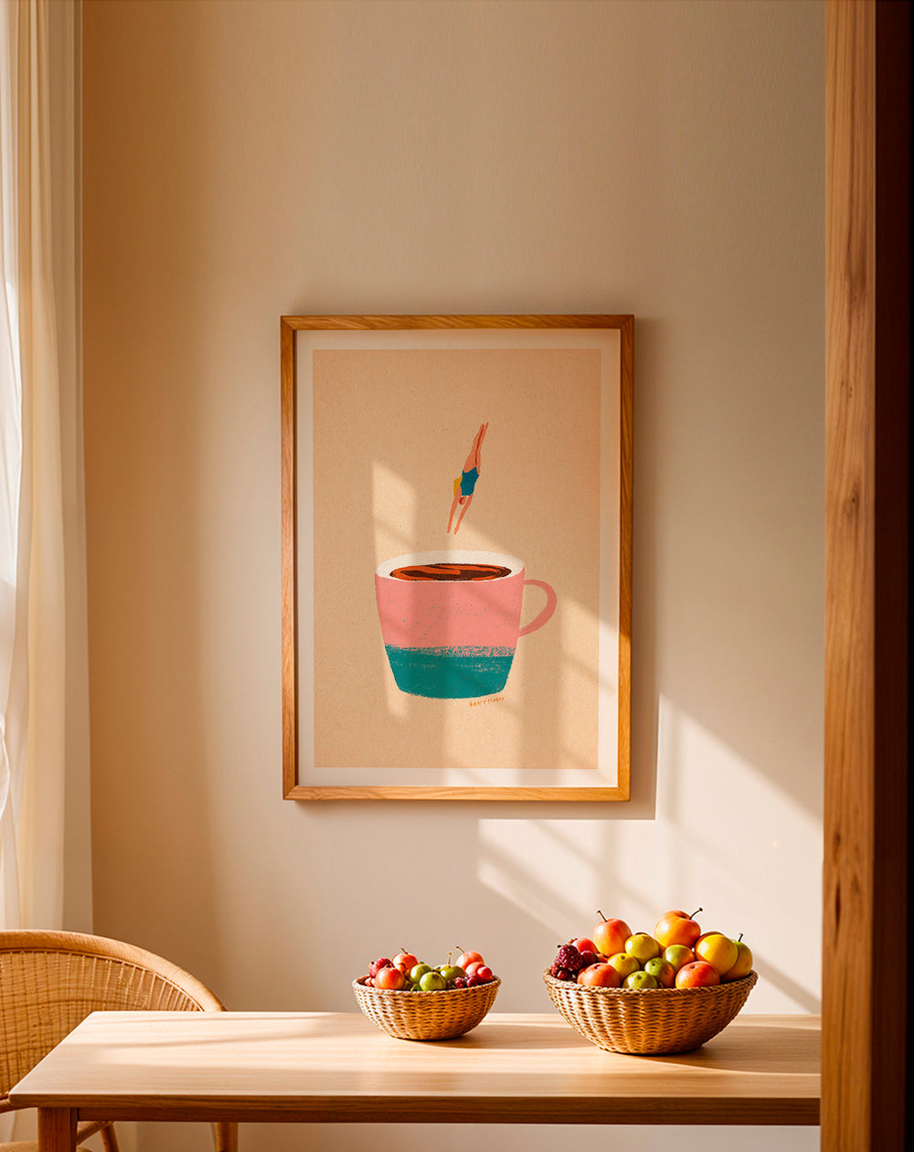 Kitchen art: pink cup with diver – Product1