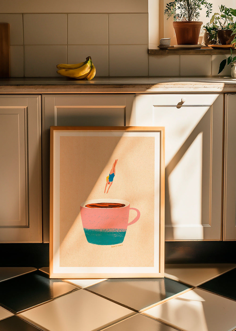 Kitchen art: pink cup with diver – Product2