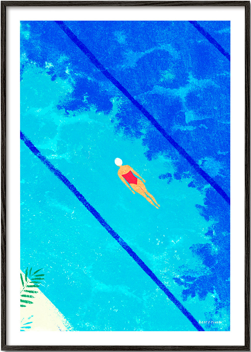 Swimmer illustration over pool – Black Frame