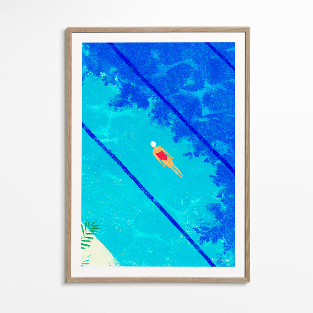 Swimmer illustration over pool – Oak Frame