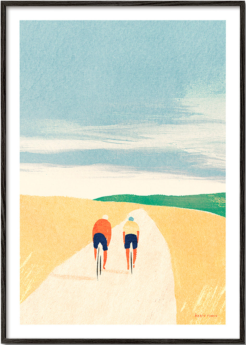 Sports art: two cyclists on a country road – Black Frame