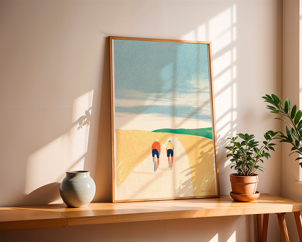 Sports art: two cyclists on a country road – Product3