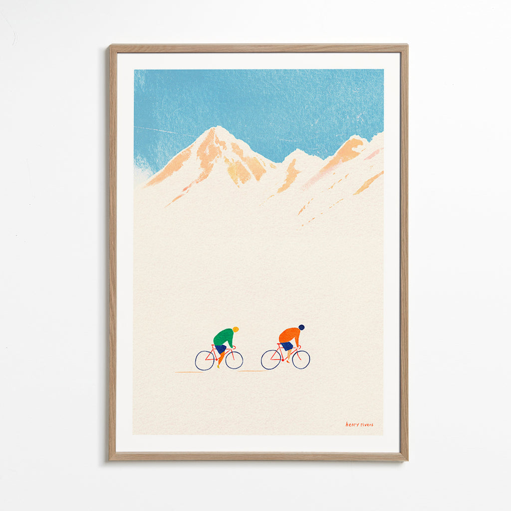 Sports art: mountain cyclists illustration – Oak Frame