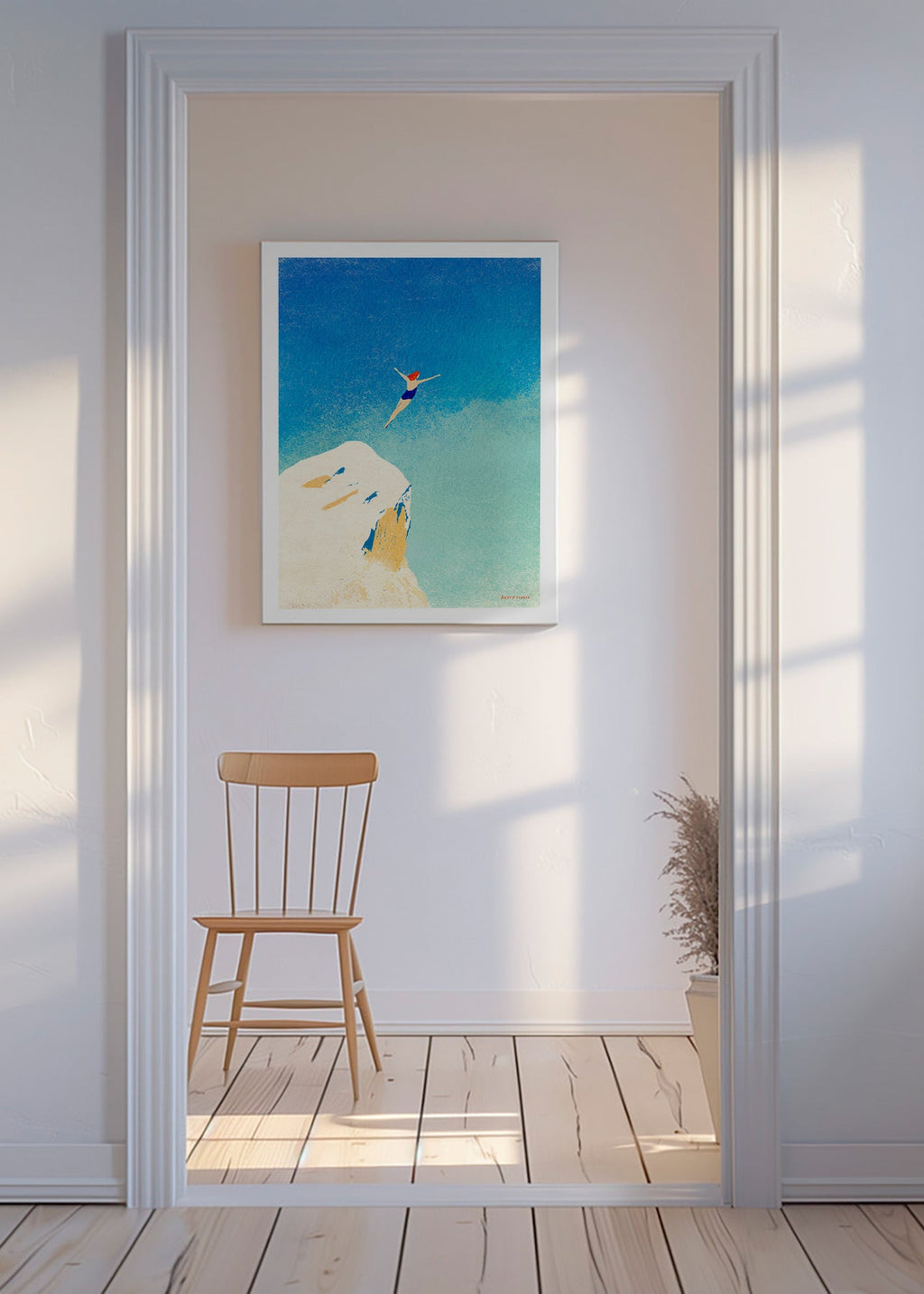 Illustration: cliff dive against an expansive blue sky – Canvas