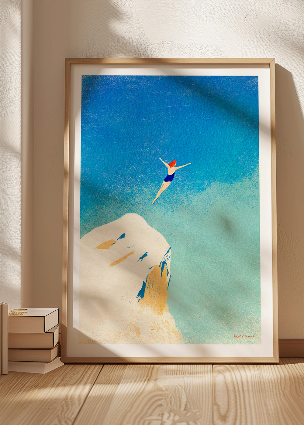Illustration: cliff dive against an expansive blue sky – Product1