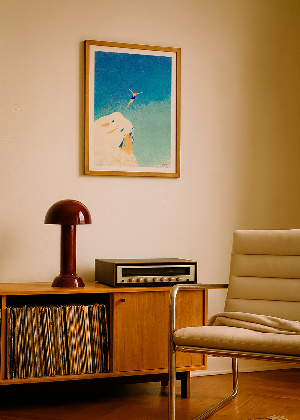 Illustration: cliff dive against an expansive blue sky – Product2