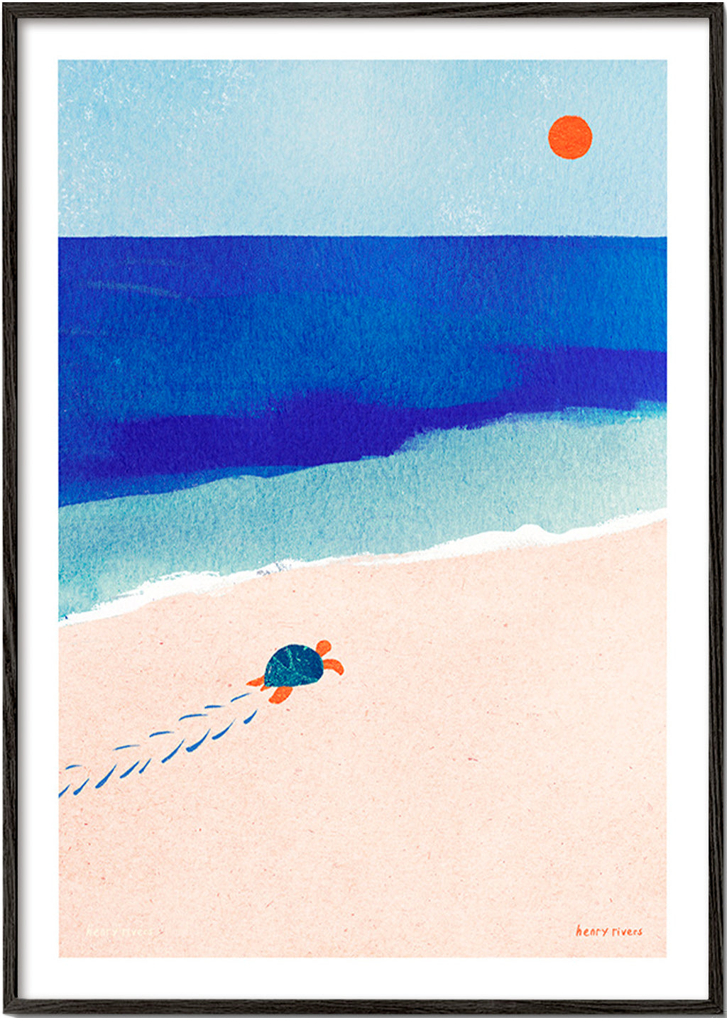 Turtle by the Sea Illustration – Black Frame