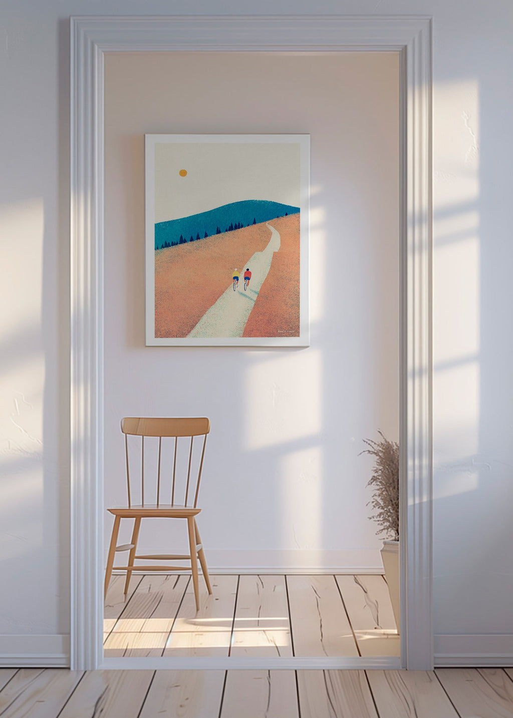 Sports art with two cyclists on a sunlit path – Canvas