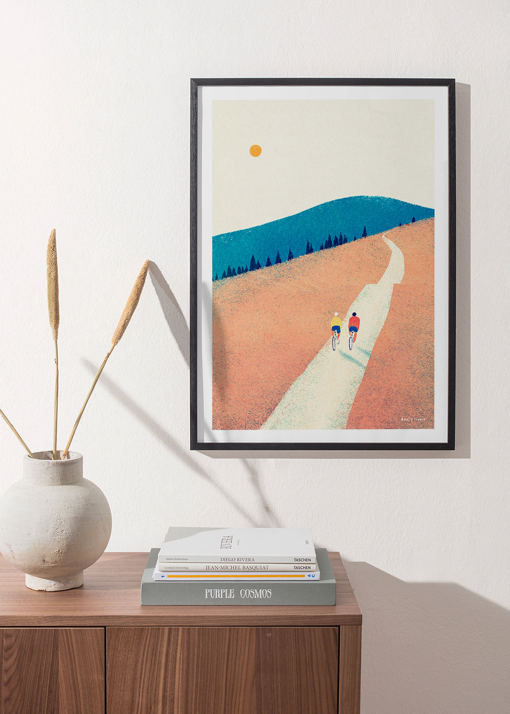 Sports art with two cyclists on a sunlit path – Product1