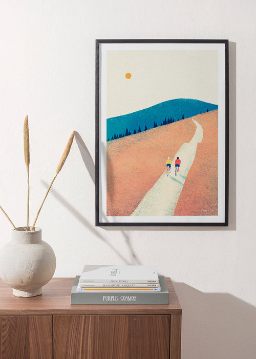 Sports art with two cyclists on a sunlit path – Product1
