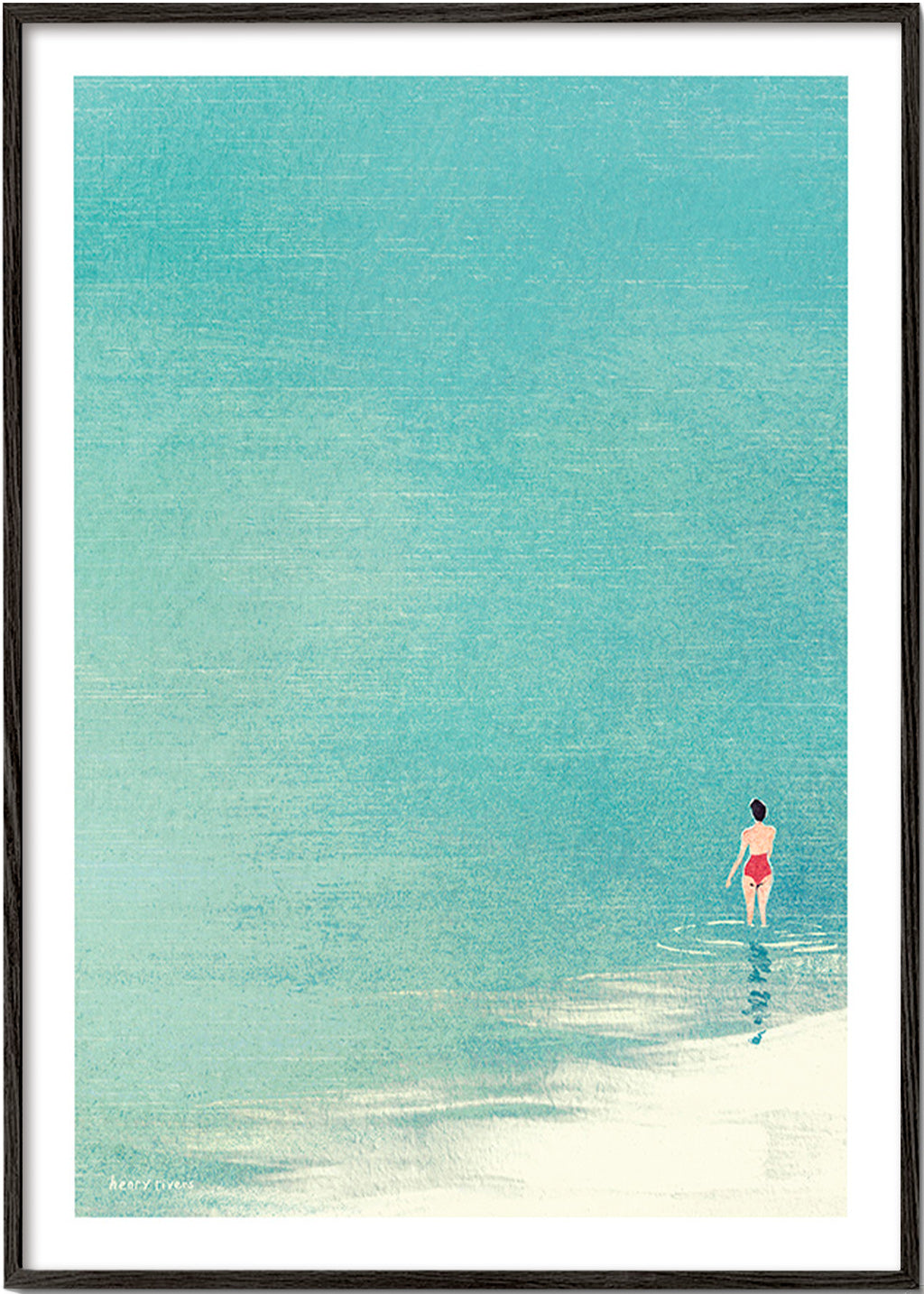 Landscape art: lone bather on calm horizon – Black Frame