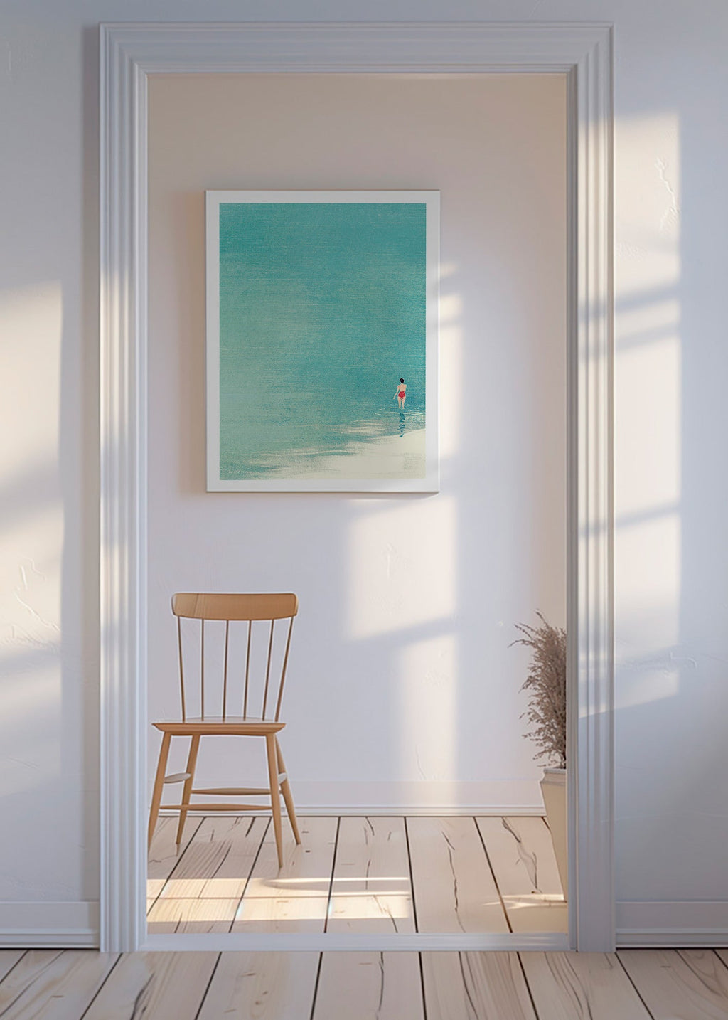 Landscape art: lone bather on calm horizon – Canvas