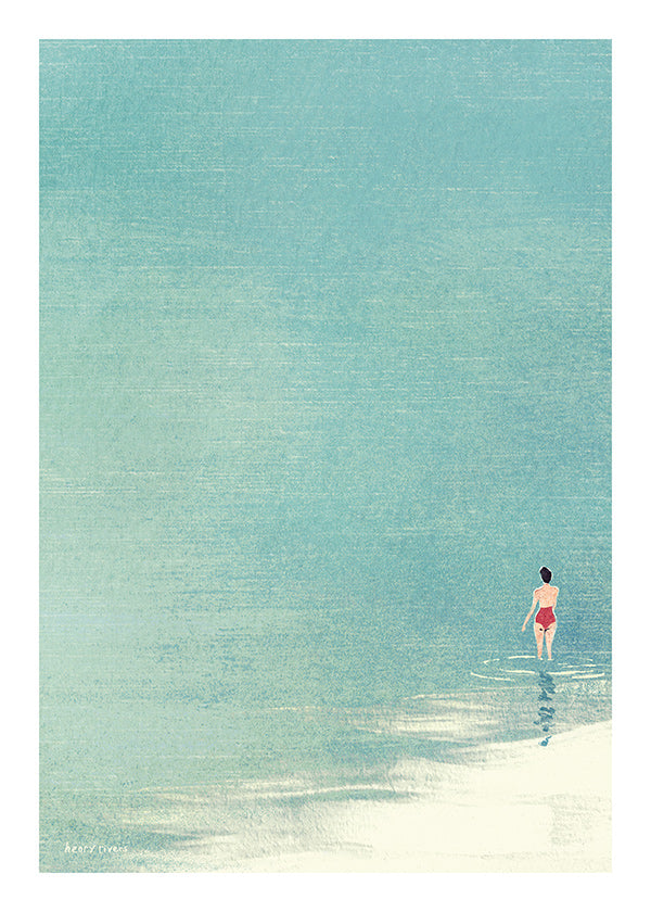 Landscape art: lone bather on calm horizon