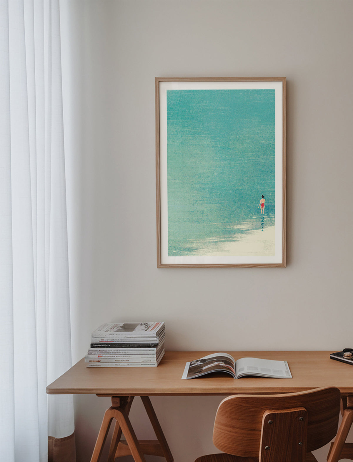 Landscape art: lone bather on calm horizon – Product1