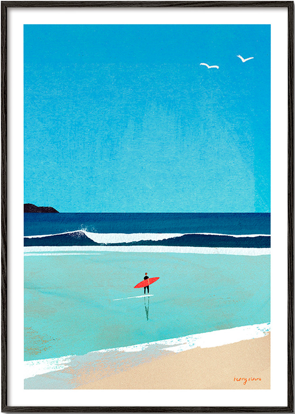 Sports art: surfer on the shore – Black Frame