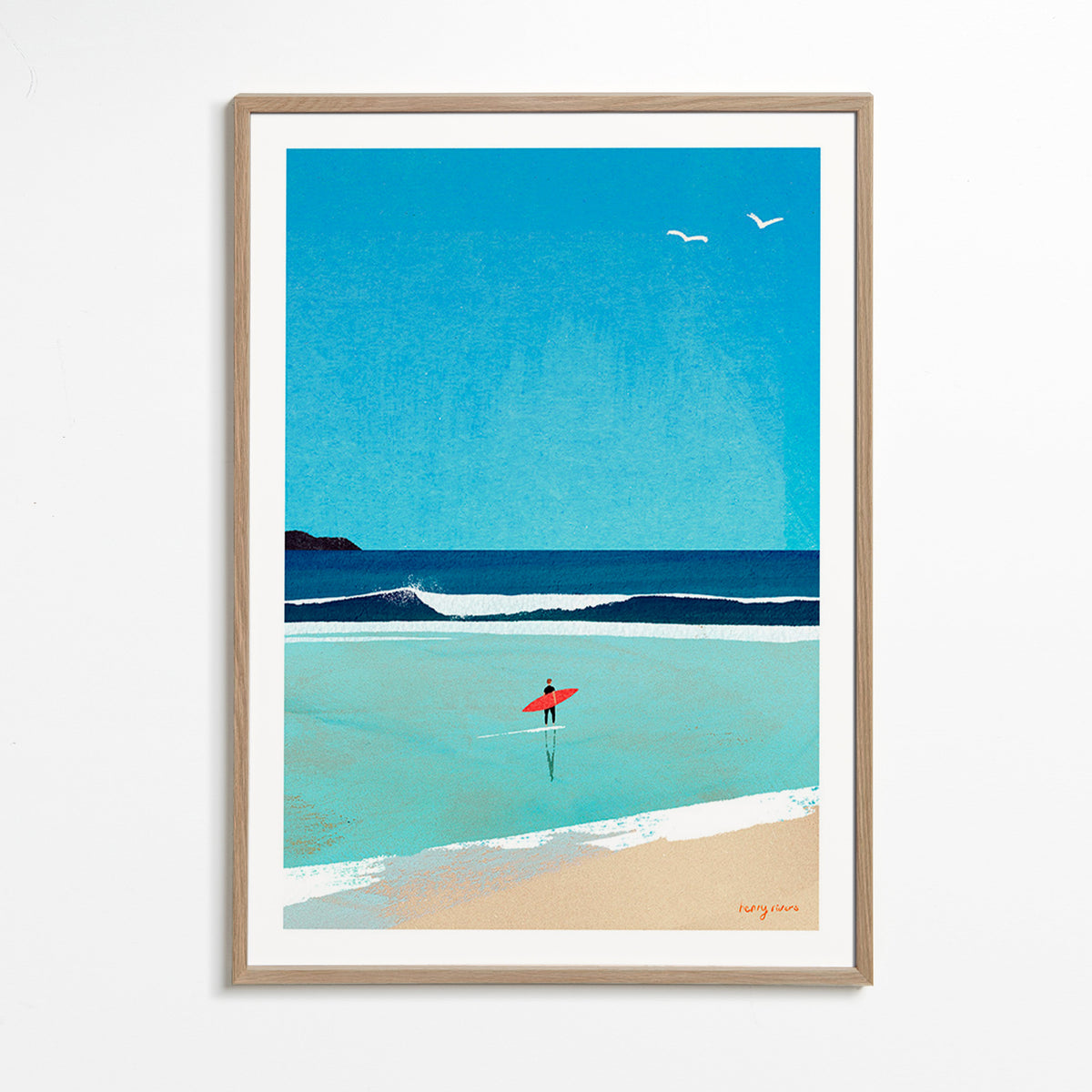 Sports art: surfer on the shore – Oak Frame