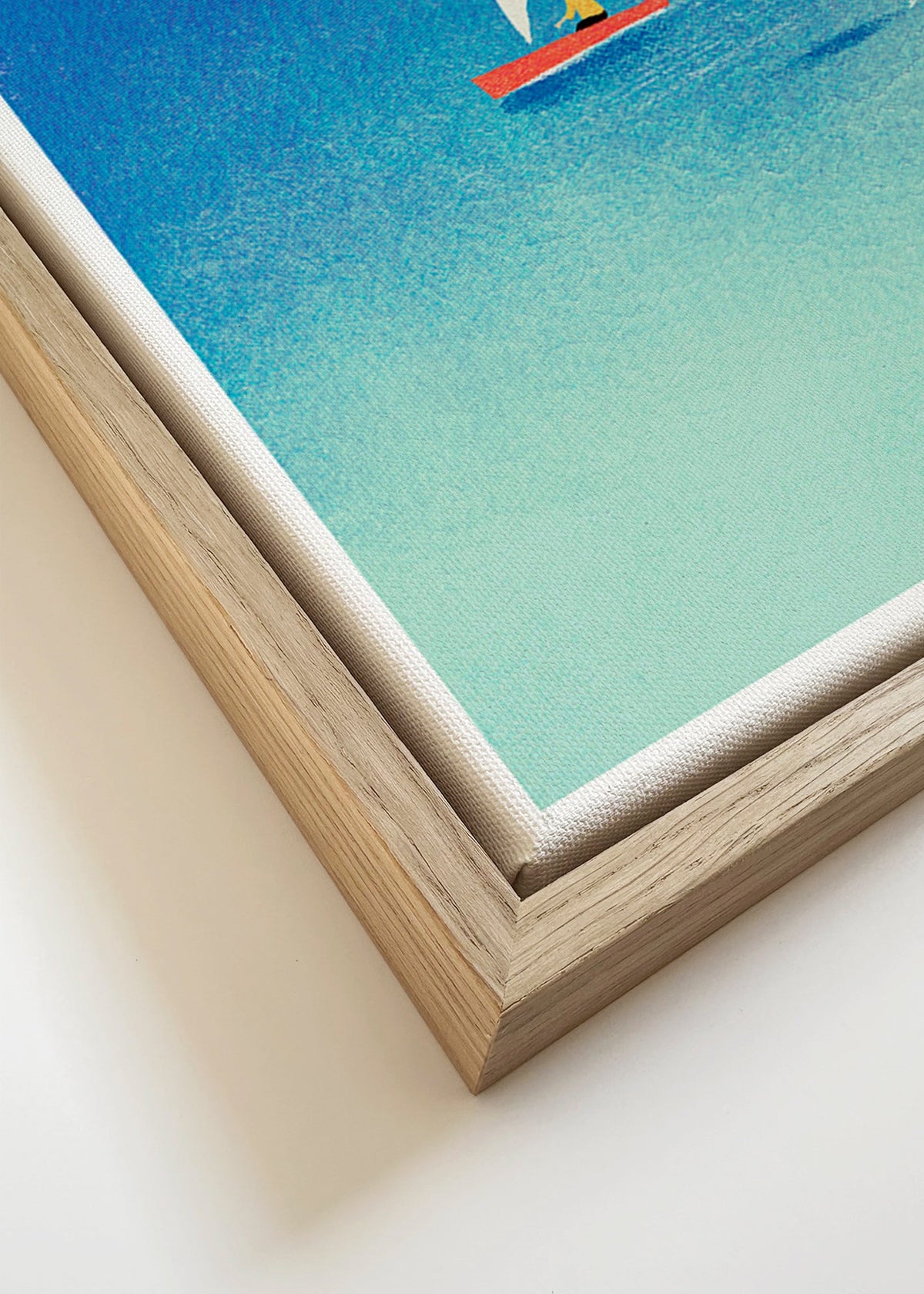 Artwork with dolphin and sailboat on blue sea – Canvas detail