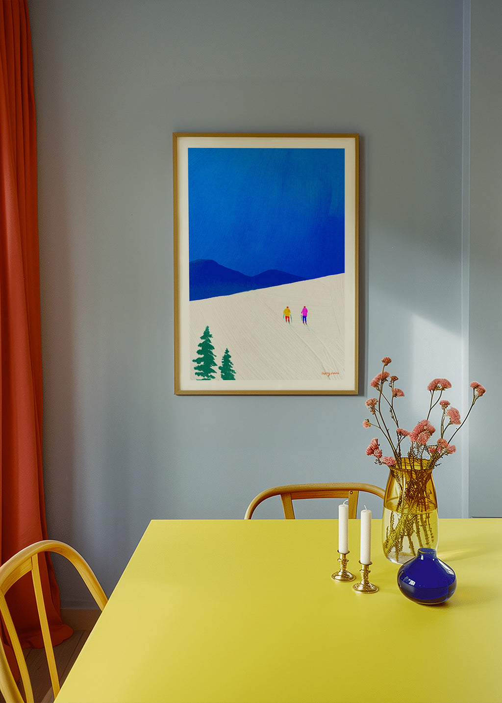 Sports art: two skiers on a snowy slope – Product1