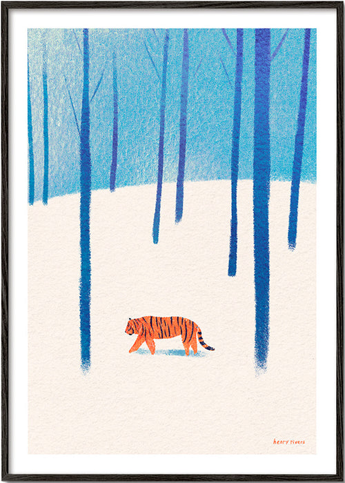 Artwork tiger in snow – Black Frame