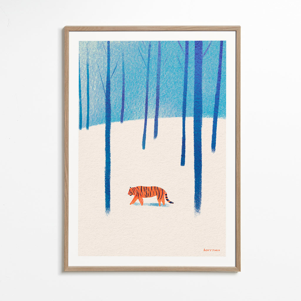 Artwork tiger in snow – Oak Frame